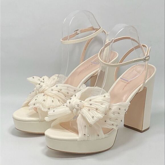 Loeffler Randall Natalia Crystal-Embellished Bow Platform Sandals size 10.5 - Picture 3 of 13